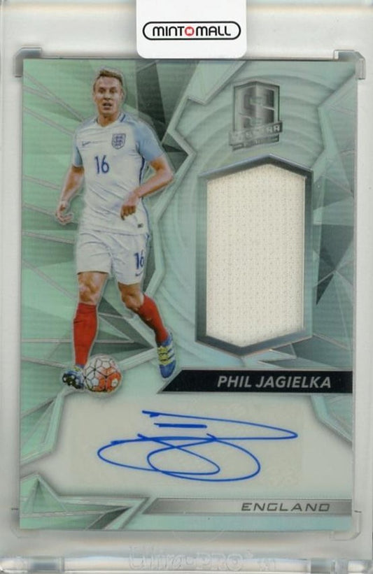 2016-17 Panini Spectra Phil Jagielka Jersey Autographs trading card #JAPJ096/149 featuring autograph and jersey piece
