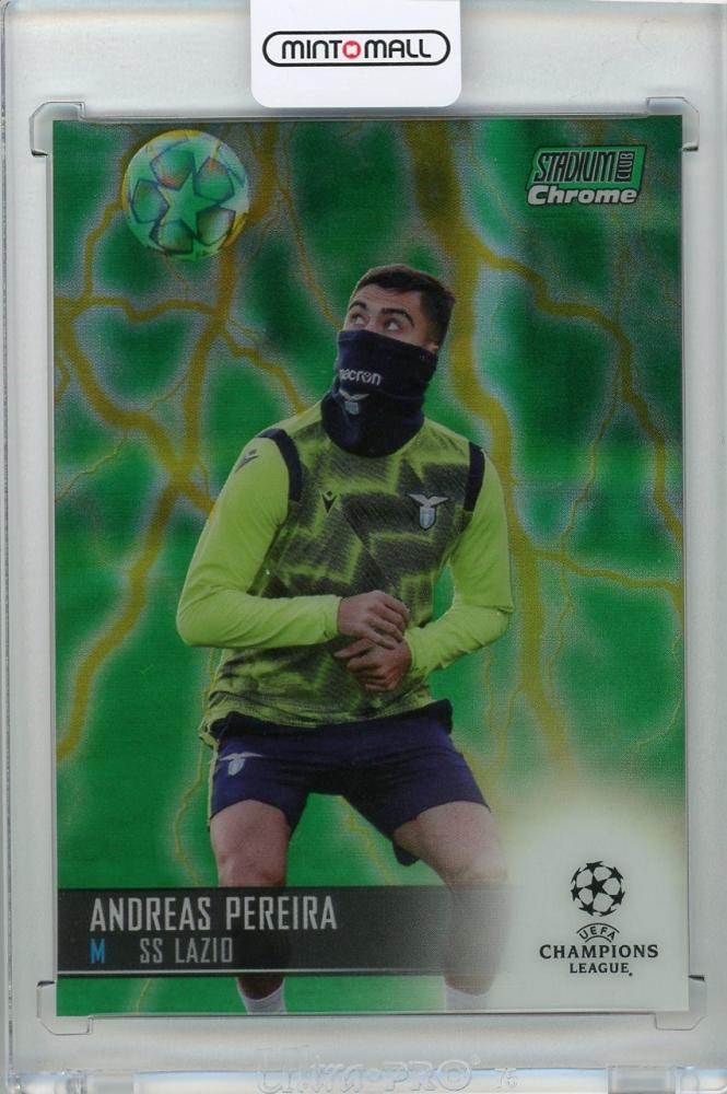 2020-21 Topps Stadium Club Chrome UEFA Champions League Andreas Pereira SS Lazio Base Green Yellow Electric card 29 of 75