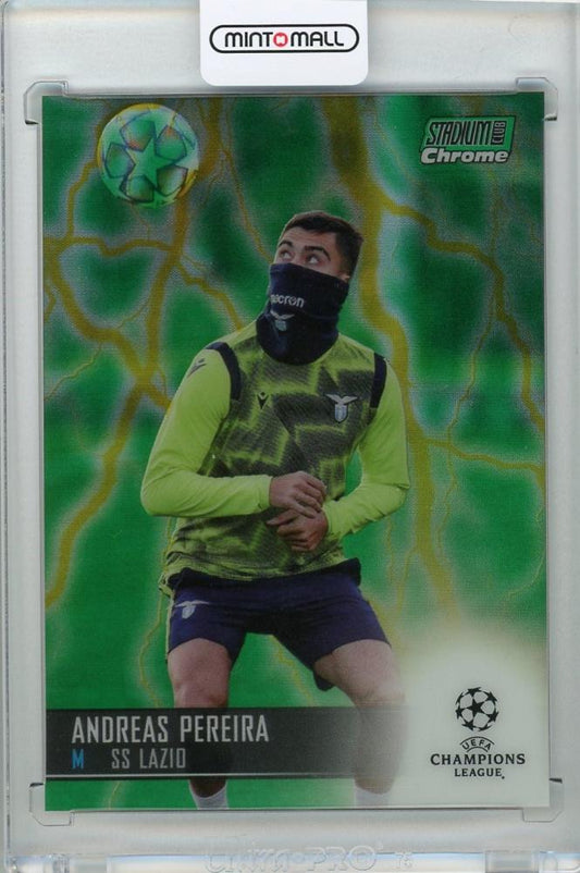 2020-21 Topps Stadium Club Chrome UEFA Champions League Andreas Pereira SS Lazio Base Green Yellow Electric card 29 of 75
