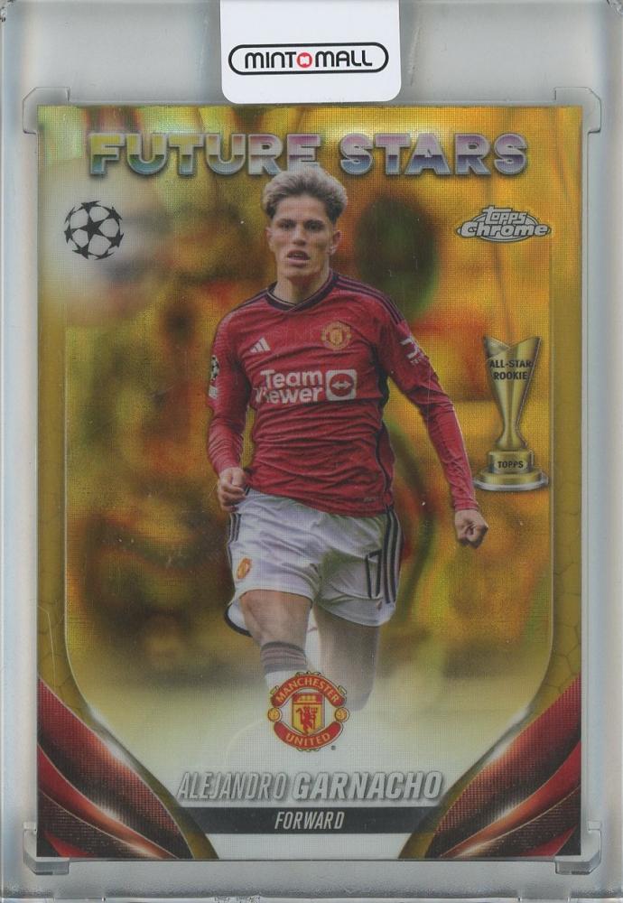 2023-24 Topps Chrome UEFA Club Competitions Alejandro Garnacho Gold Lava Refractors card number 115 Manchester United