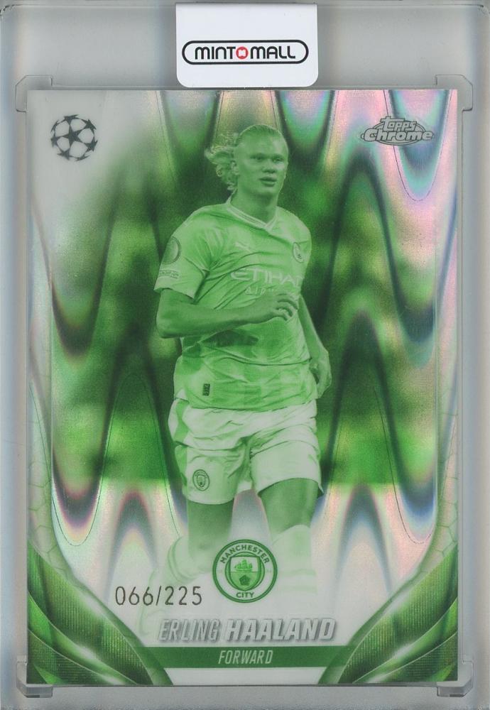 2023-24 Topps Chrome UEFA Club Erling Haaland Night Vision Ray Wave Refractors card serial #39066 of 225