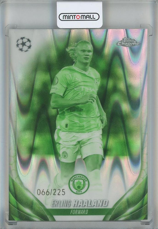 2023-24 Topps Chrome UEFA Club Erling Haaland Night Vision Ray Wave Refractors card serial #39066 of 225