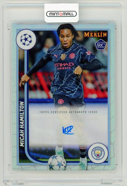 2023-24 Topps Merlin UEFA Club Competitions Micah Hamilton autograph card featuring Manchester City