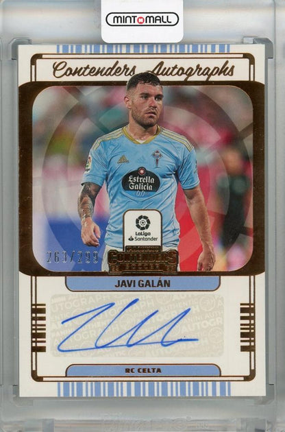 2022-23 Panini Chronicles rookie card of Celta player Javi Galan with autograph and serial number 263 out of 299