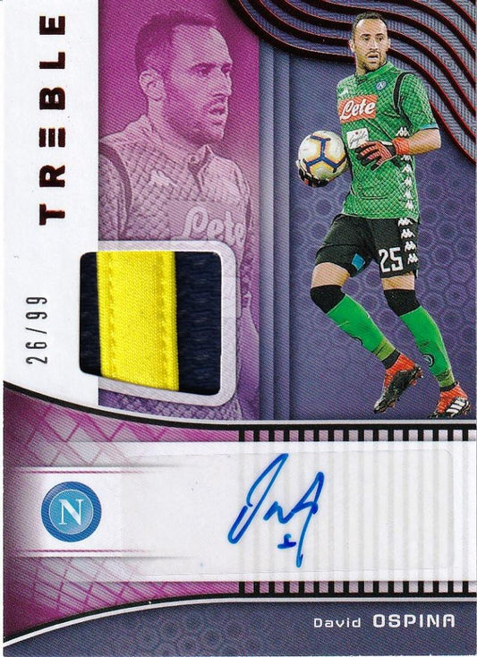 2018-19 Panini Treble SSC Napoli David Ospina Jersey Autograph card serial number 26 out of 99 with red coloring