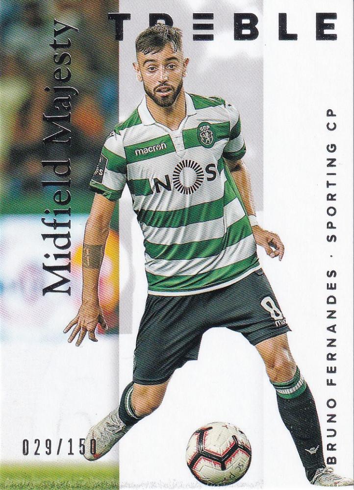 2018-19 Panini Treble Sporting CP Bruno Fernandes Midfield Majesty trading card number 029 of 150
