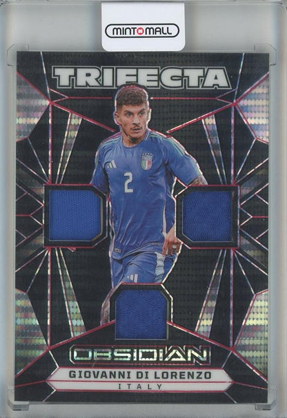 2024-25 Panini Obsidian Giovanni Di Lorenzo Trifecta Material Electric Etch Red Pulsar card #1620/49 from Italy