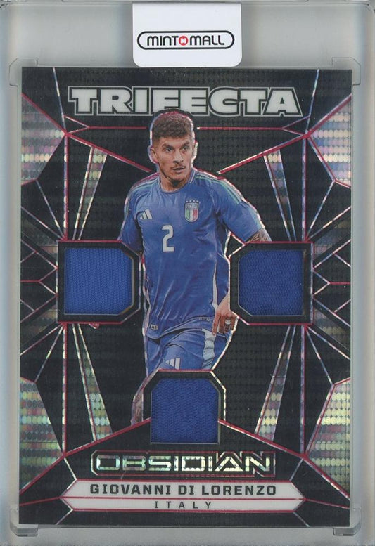 2024-25 Panini Obsidian Giovanni Di Lorenzo Trifecta Material Electric Etch Red Pulsar card #1620/49 from Italy