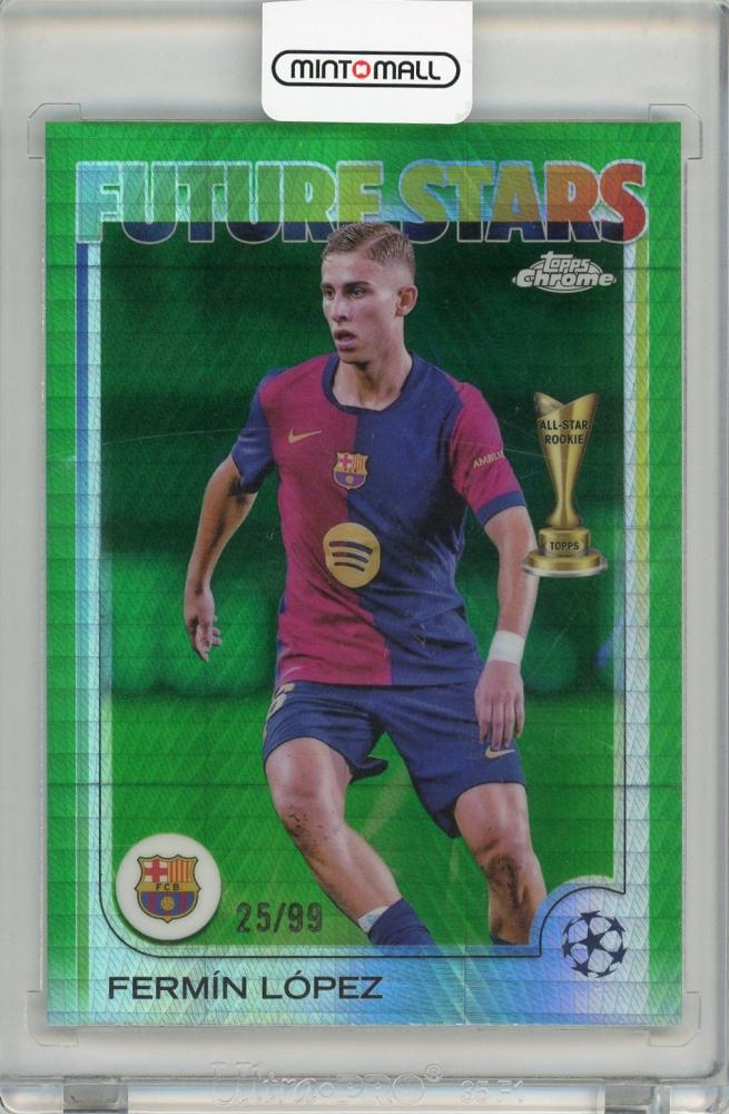 2024-25 Topps Chrome UEFA Club Competitions Fermin Lopez Green Prizm Refractor 25 of 99 FC Barcelona trading card