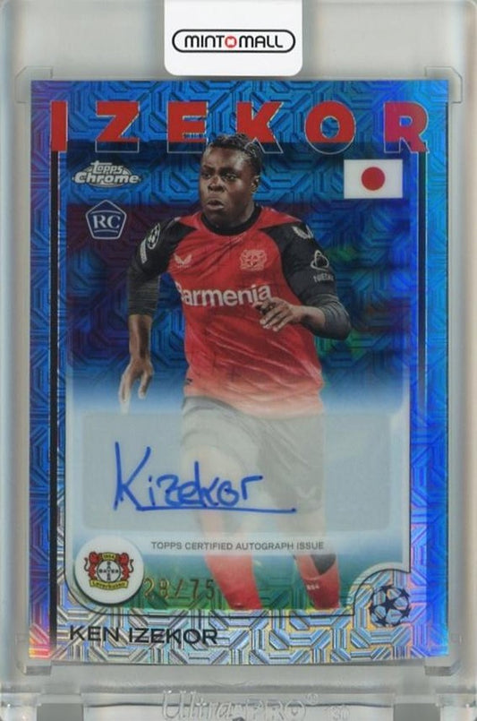 2024-25 Topps UEFA Club Competitions Japan Edition Ken Izekor Chrome Autographs Blue Mojo Refractors #CAFC28/75 card