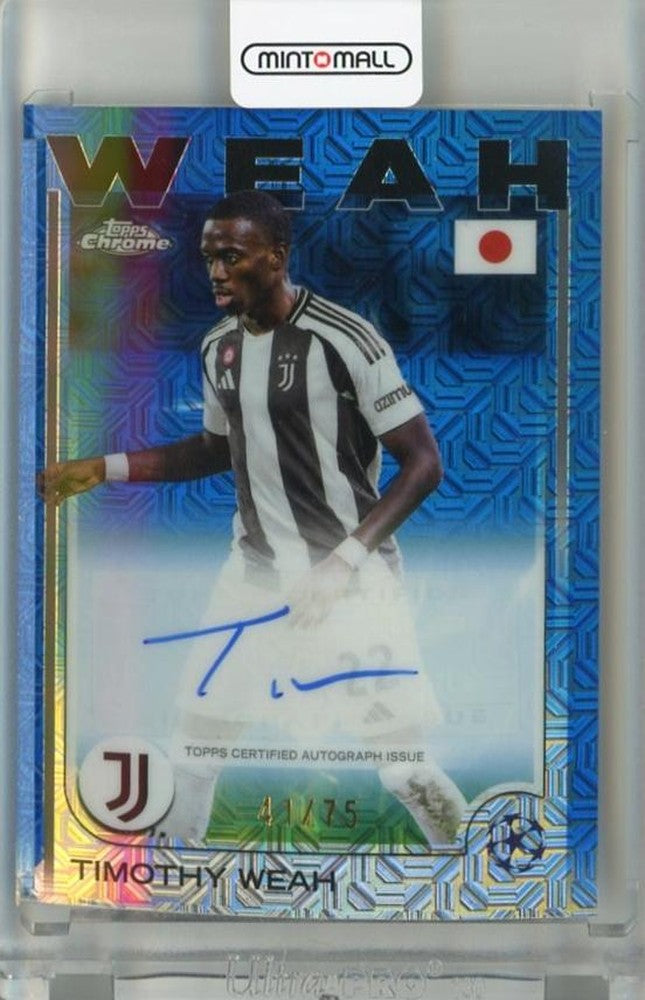 2024-25 Topps UEFA Club Competitions Timothy Weah Chrome Autographs Blue Mojo Refractor card #CAFC41/75 Japan Edition