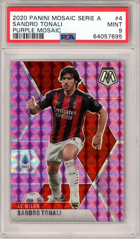 2020 Panini Mosaic Serie A Sandro Tonali Purple Mosaic #4 collectible card graded PSA9 42 out of 49