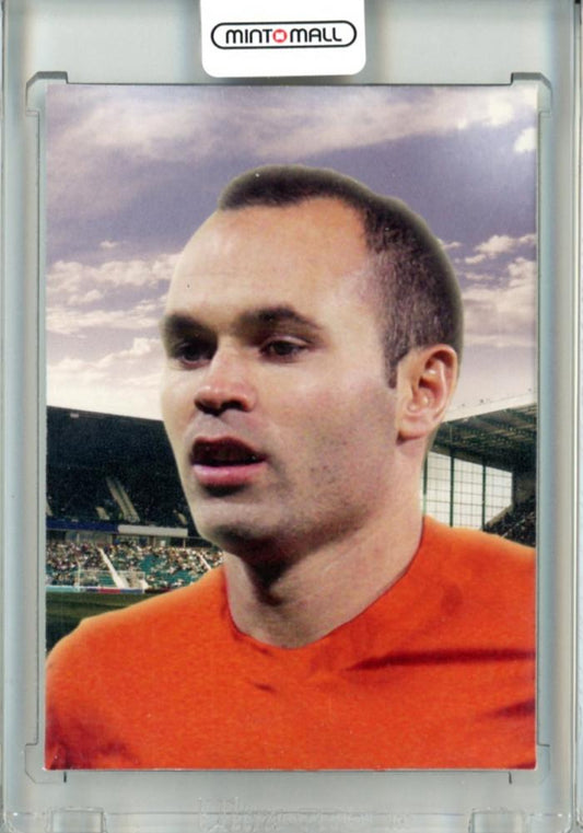 2012 Futera World Football Unique Andres Iniesta #P081 Ruby/295 collectible card with minor stain on back from Spain