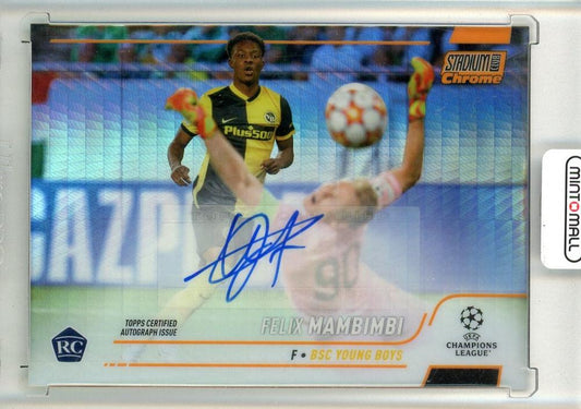 2021-22 Topps Stadium Club Chrome UEFA Champions League Felix Mambimbi Orange Prizm autograph card serial 03 of 25