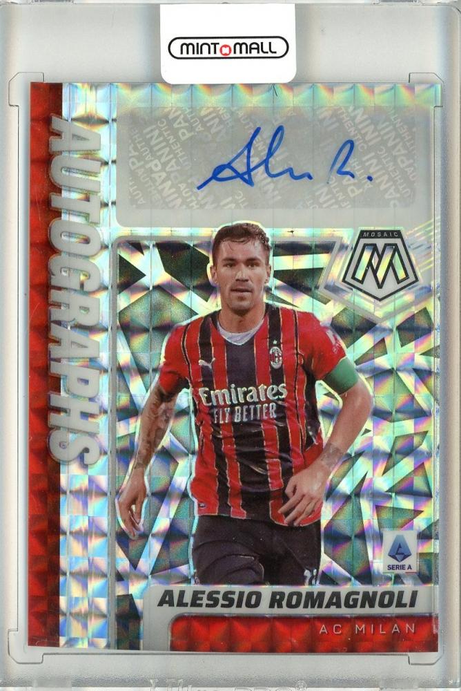 2021-22 Panini Mosaic Serie A trading card featuring Alessio Romagnoli with autograph
