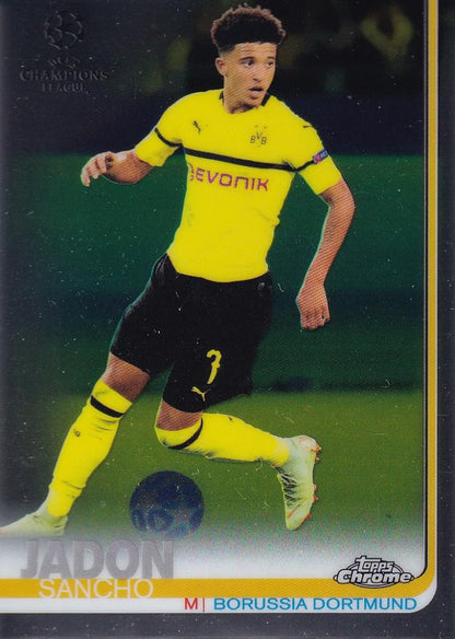 2018-19 Topps Chrome UEFA Champions League base trading card featuring Borussia Dortmund player Jadon Sancho