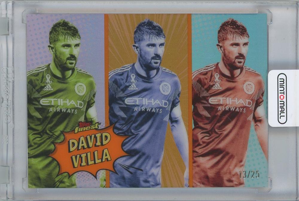 2024 TOPPS Finest MLS Pop Art Orange Refractors trading card of David Villa NYCFC numbered 13 out of 25