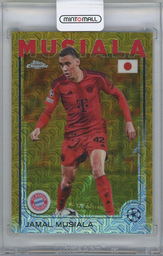 2024-25 TOPPS UEFA Japan Edition Soccer Gold Mojo Refractor card #42 Jamal Musiala FC Bayern München 25 of 50
