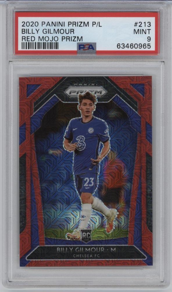 PSA9 graded 2020-21 Panini Prizm Premier League Red Mojo Prizm Billy Gilmour card 058 of 135