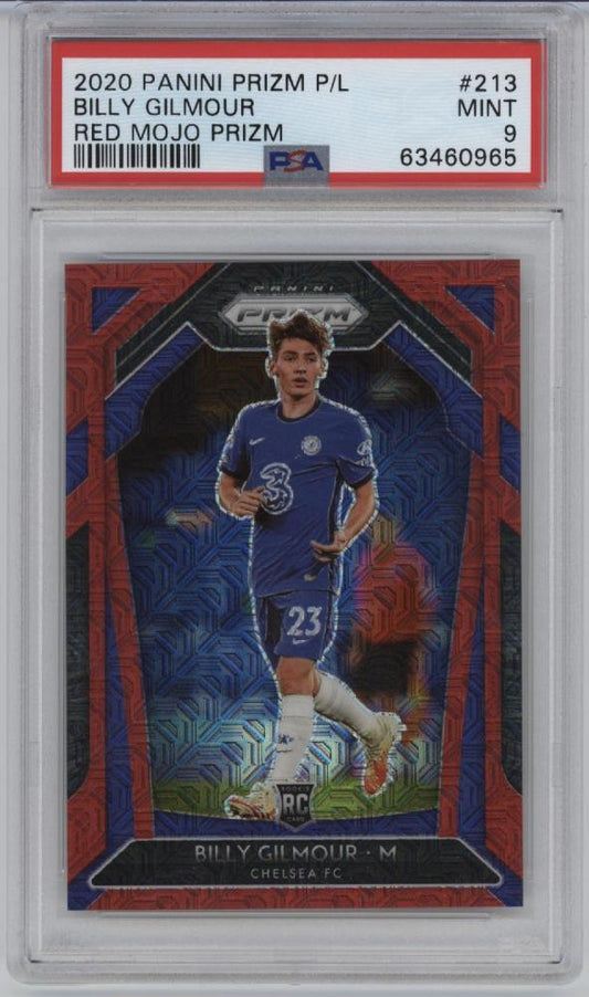 PSA9 graded 2020-21 Panini Prizm Premier League Red Mojo Prizm Billy Gilmour card 058 of 135