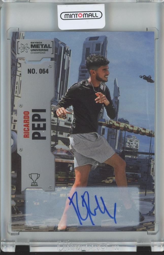 2022 Skybox Metal Universe Champions Multi-Sport baseball card featuring Ricardo Pepi autograph
