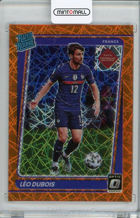 2021-22 Donruss Soccer Road to Qatar France Leo Dubois Base Optic Rated Rookie Orange Velocity card serial 39 of 49