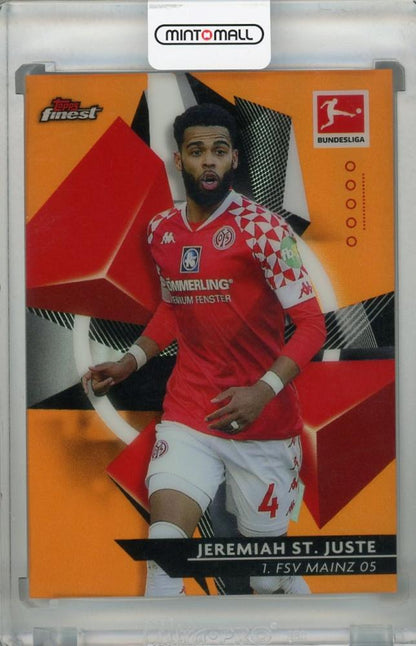 2020-21 Topps Finest Bundesliga Jeremiah St. Juste Orange Parallel Base Card numbered 04 out of 25