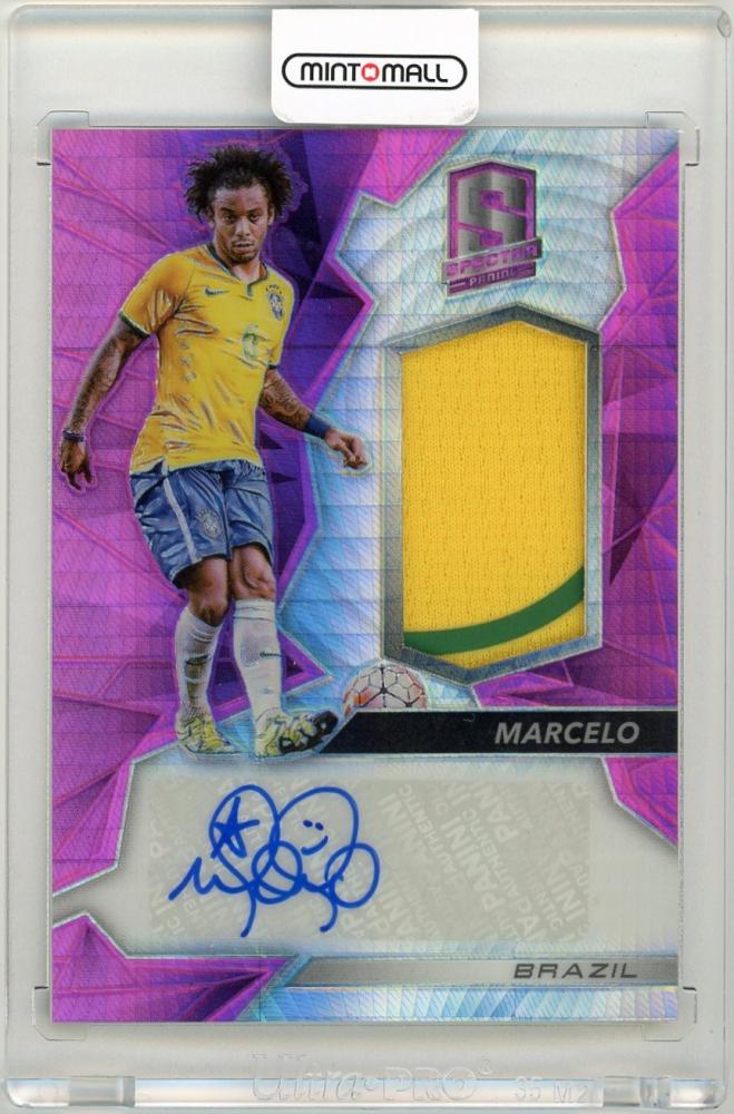 2016 Panini Spectra Marcelo Jersey Autographs Pink Parallel card numbered 6 of 25 featuring Brazil player