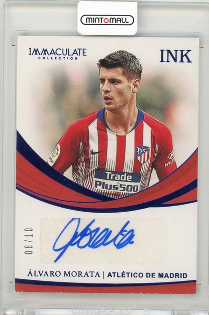 2018-19 Panini Immaculate Collection Alvaro Morata Ink Gold Parallels 6 of 10 card from Atletico de Madrid