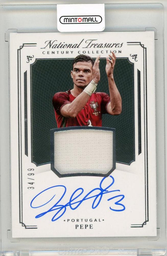 2018 Panini National Treasures Pepe Century autograph card serial number 34 of 99 from Portugal