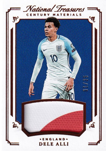 2018 Panini National Treasures England Dele Alli Century Materials Bronze patch trading card numbered 01 of 35