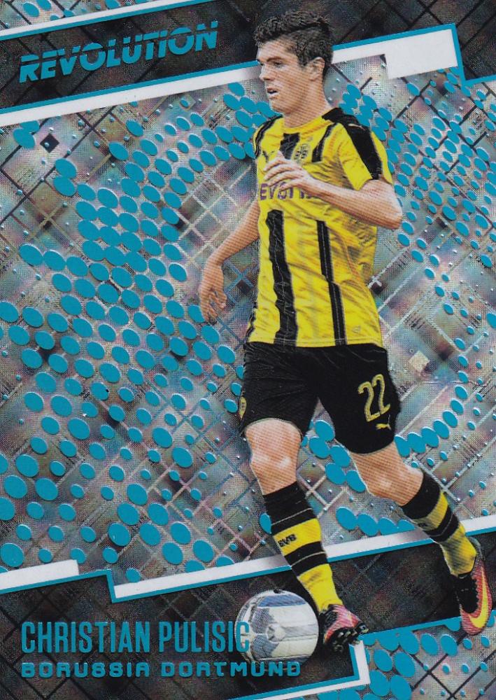 2017 Panini Revolution Borussia Dortmund Christian Pulisic Base Cosmic Parallel trading card number 036 of 100