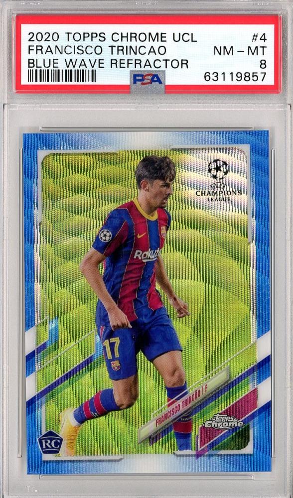2020 Topps Chrome UEFA Champions League Francisco Trincao Blue Wave Refractor serial 54 of 75 graded PSA8 card