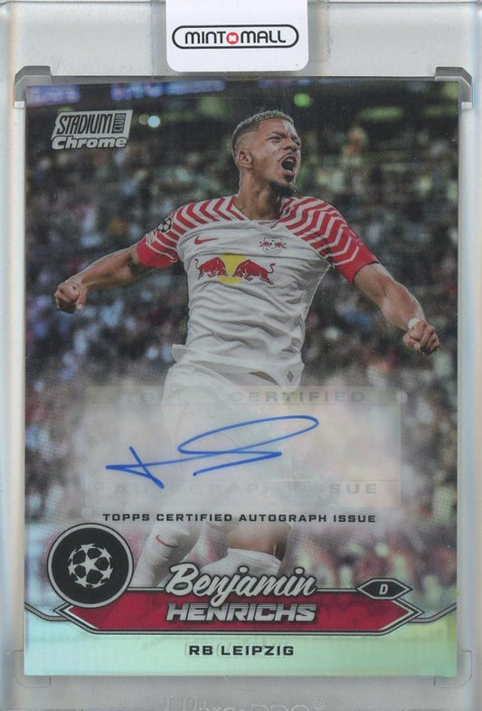 2023-24 Stadium Club Chrome UEFA Champions League Benjamin Henrichs Chrome Autographs trading card from RB Leipzig