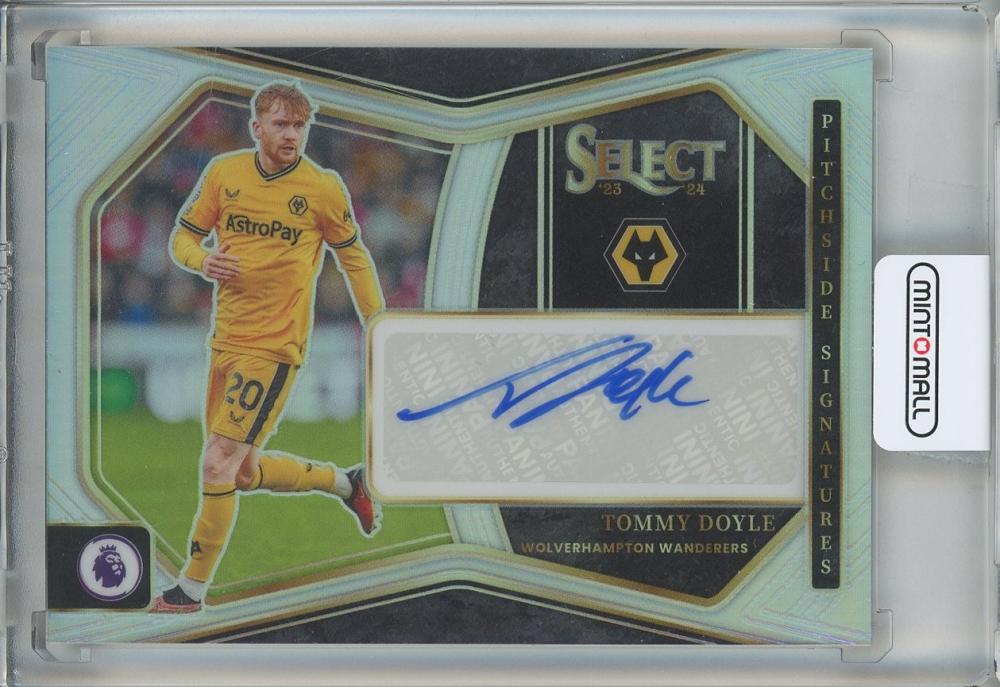 2023-24 Select English Premier League Tommy Doyle Pitchside Signatures card showing player #8 Wolverhampton Wanderers with signature