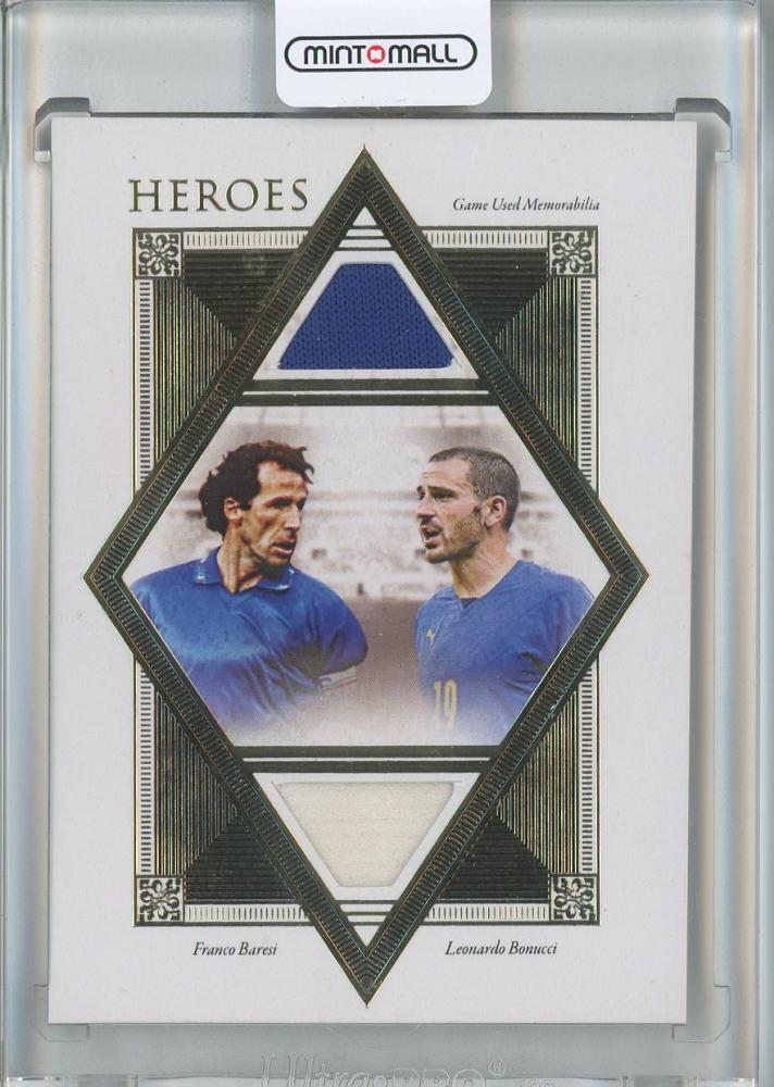 2022 Futera trading card featuring Franco Baresi and Leonardo Bonucci from the Heroes Italy series