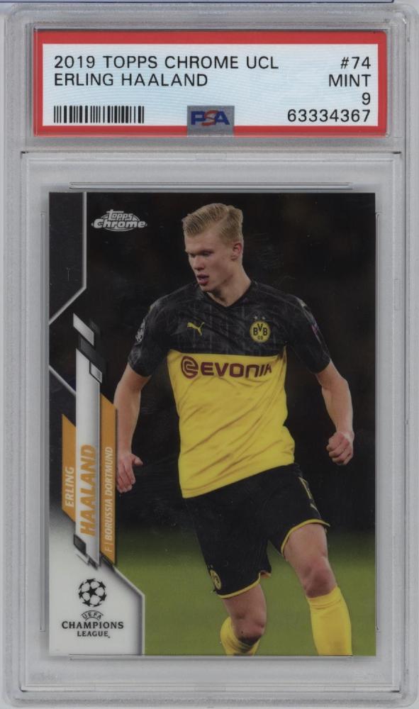 PSA9 graded 2019-20 TOPPS CHROME UEFA CHAMPIONS LEAGUE Base Card #74 of Erling Haaland