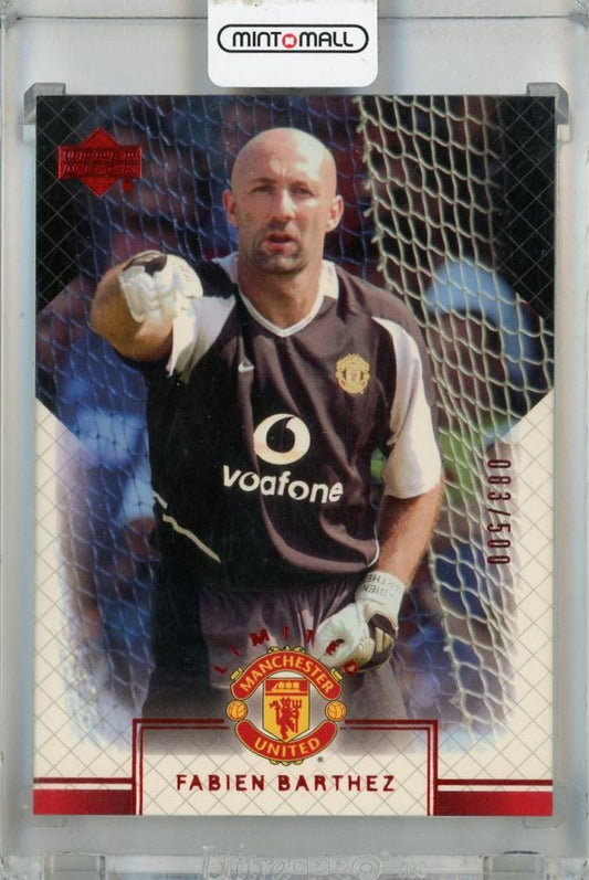 2002 Upper Deck Fabien Barthez Manchester United Red trading card serial number 1083 of 500