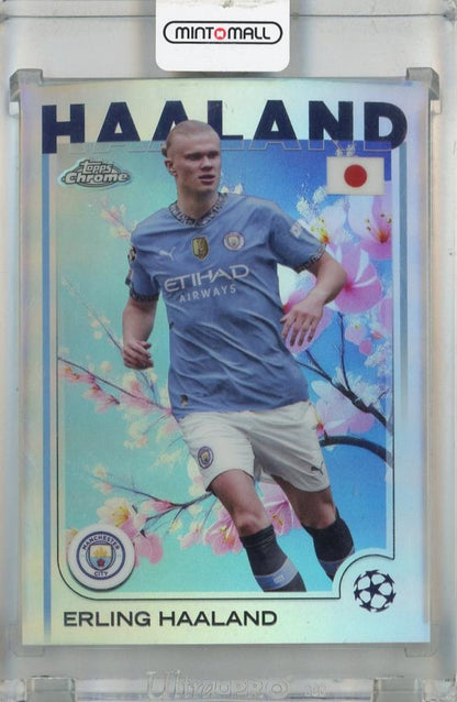 2024-25 Topps UEFA Japan Edition Erling Haaland Base Chrome Cherry Blossom Refractor card serial #9