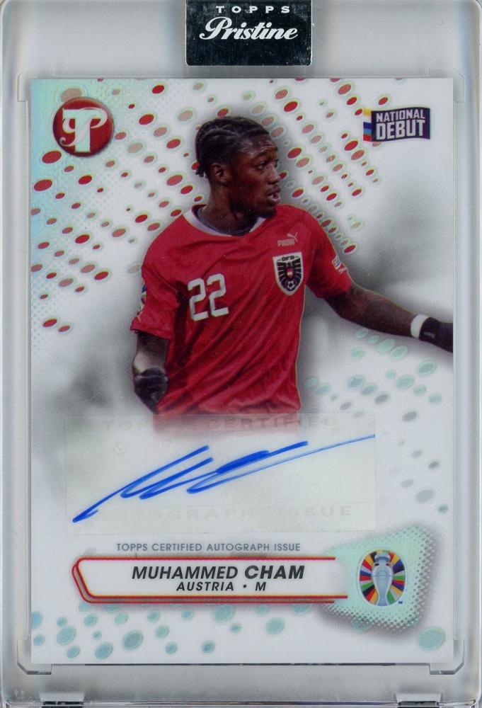 2023 Topps Pristine Road to UEFA Euro 2024 Muhammed Cham autograph trading card with minor stain on back