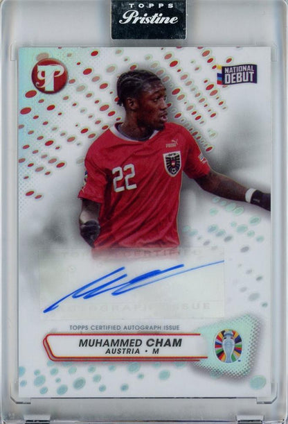 2023 Topps Pristine Road to UEFA Euro 2024 Muhammed Cham autograph trading card with minor stain on back
