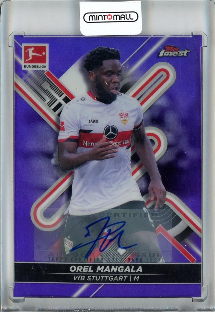 2021-22 Topps Finest Bundesliga Orel Mangala Autograph Purple Refractor card numbered 13539 of 99 featuring VfB Stuttgart