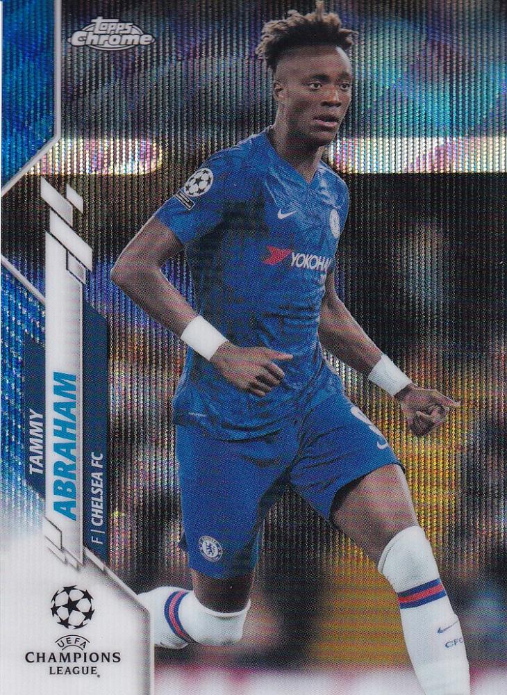 2019-20 Topps Chrome UEFA Champions League Chelsea FC Tammy Abraham Blue Wave Parallel card number 38 of 75