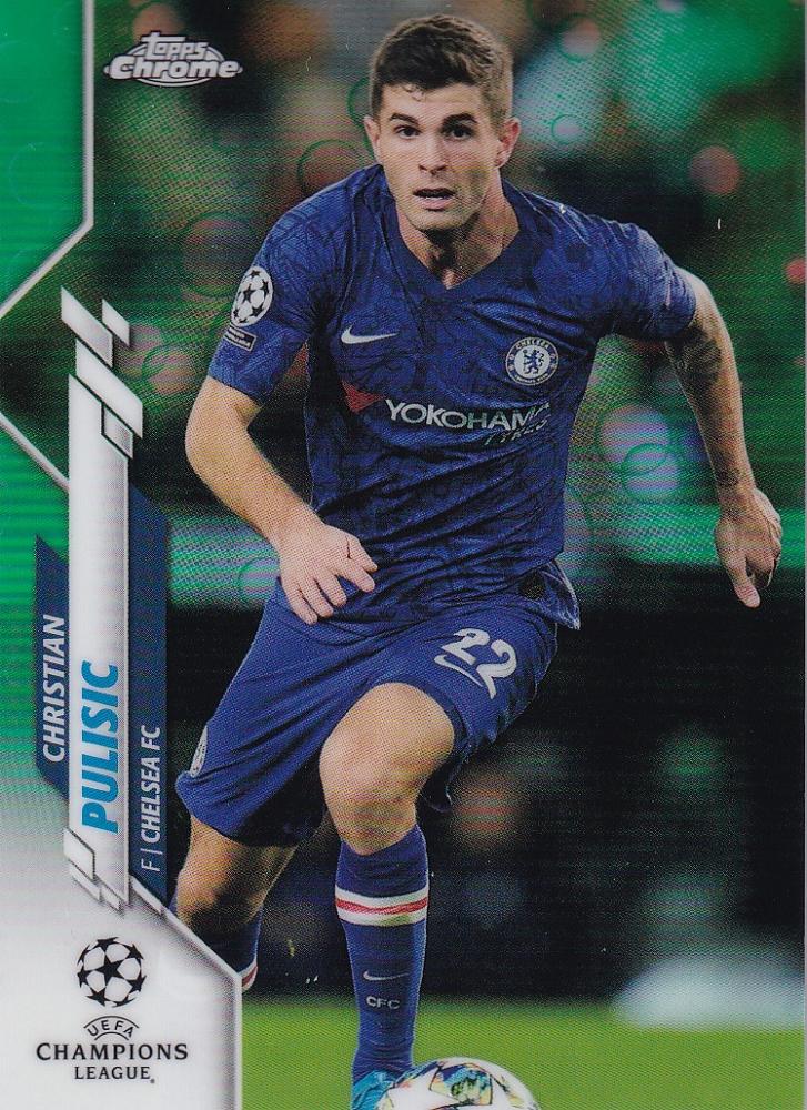 2019-20 Topps Chrome UEFA Champions League Chelsea FC Christian Pulisic Base Green Bubbles parallel card