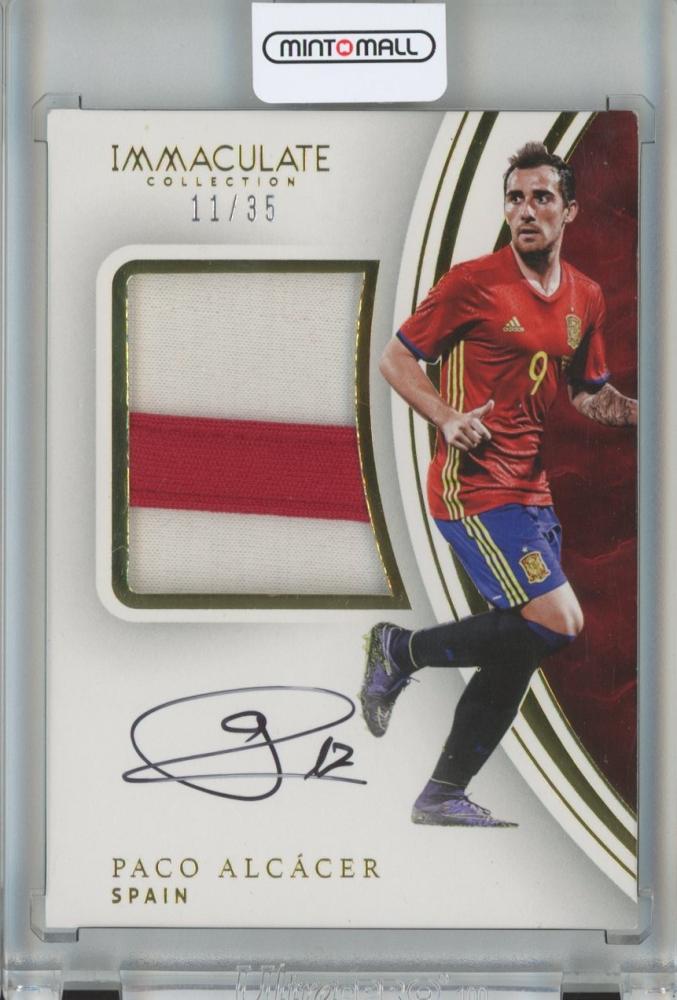 2017 Panini Immaculate Collection Soccer card of Paco Alcacer with premium patch autograph serial numbered 11/35