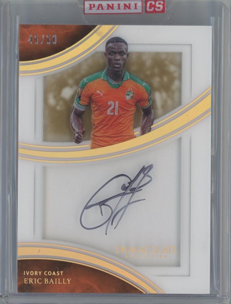 2017 Panini Immaculate Collection Soccer card featuring Eric Bailly Shadowbox Signatures numbered 45 out of 50