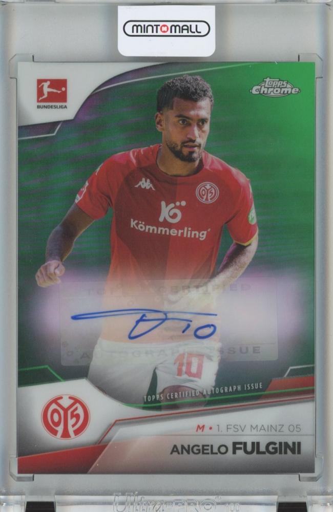 2022-23 Topps Chrome Bundesliga Soccer card featuring Angelo Fulgini autograph green parallel number 45 of 99
