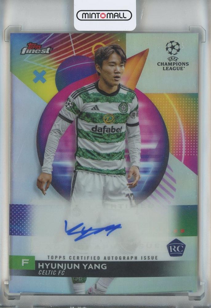 2023-24 Finest UEFA Club Competition trading card featuring Hyunjin Yang autograph and Celtic FC logo