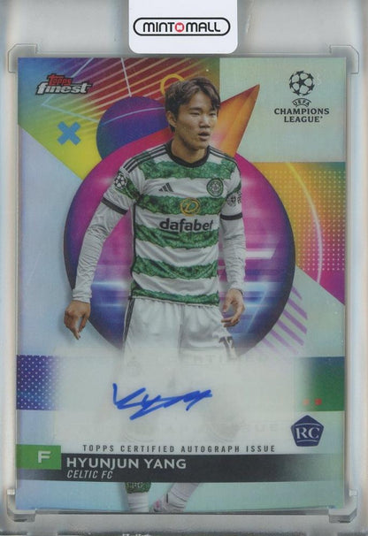 2023-24 Finest UEFA Club Competition trading card featuring Hyunjin Yang autograph and Celtic FC logo