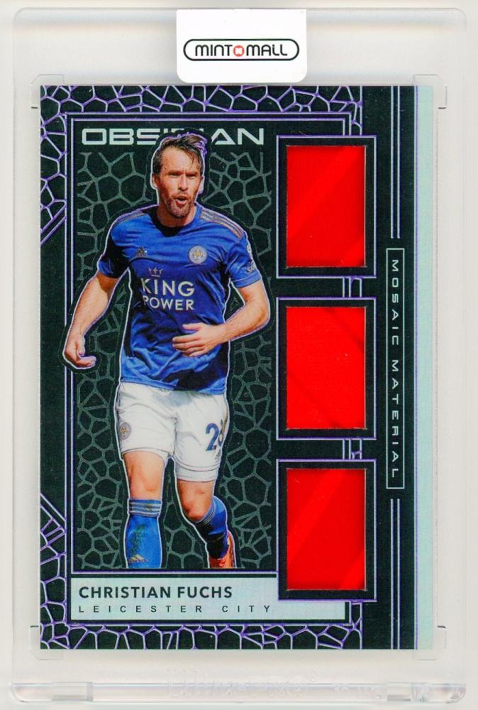 2019-20 Panini Obsidian Christian Fuchs Mosaic Material Relics Purple Electric Etch Parallel card 42 of 75 Leicester City